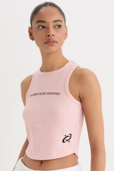 DeFactoFit Printed Crew Neck Sports Crop Tank Top