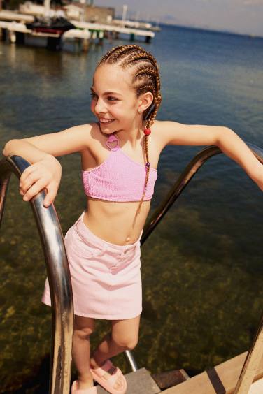 طقم بكيني بناتي بينك - قطعتين