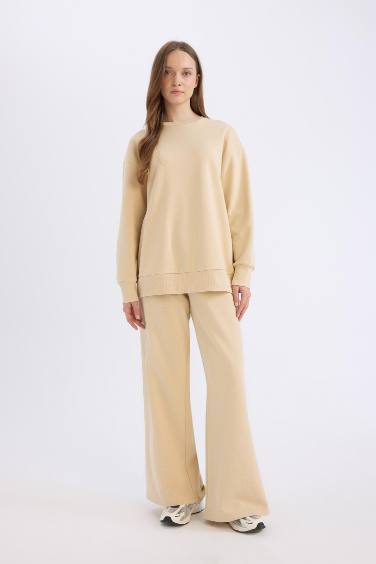 Pantalon droit large basique et simple à taille élastique