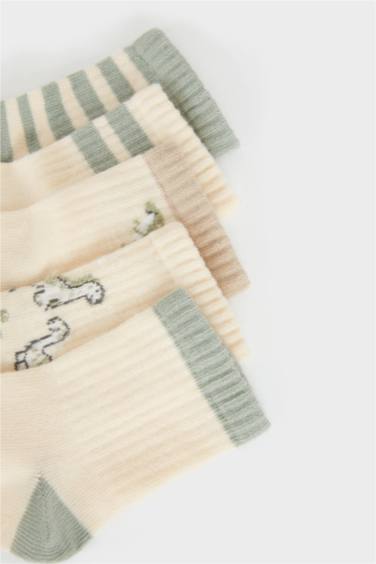 جوارب طويلة بيبي ولادي قطن مطبوعة - 5 قطع