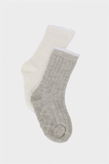 Kız Bebek Kaydırmaz Taban 2'li Pamuklu Diz Altı Çorap