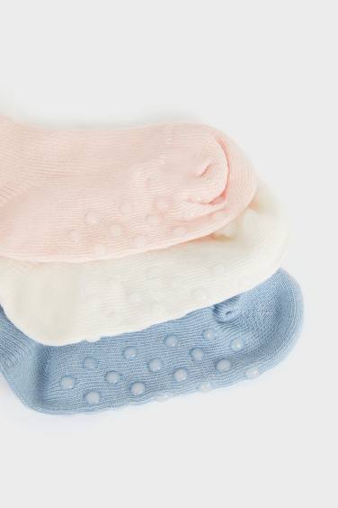 Baby Girl Non-Slip Sole 3 Piece Cotton Long Socks
