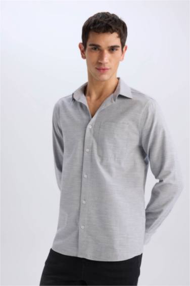 Modern Fit Polo Neck Basic Long Sleeve Shirt