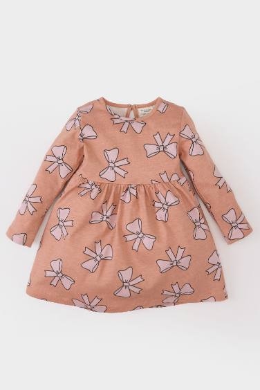 Baby Girl Bow Patterned Long Sleeve Dress