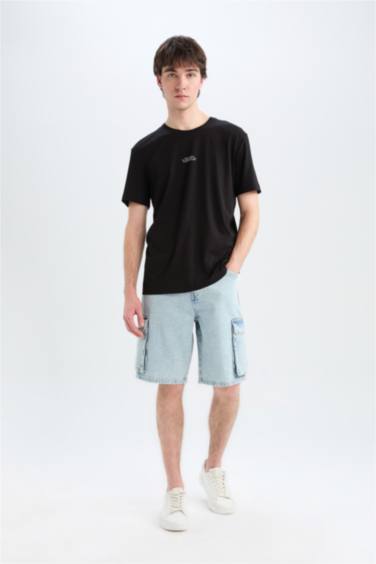 تيشيرت نص ردن مطبوع بياخة مستديرة وقصة عادية