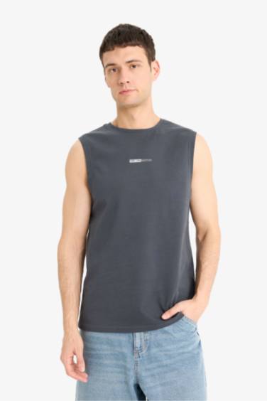 %100 Pamuk Regular Fit Baskılı Bisiklet Yaka Atlet