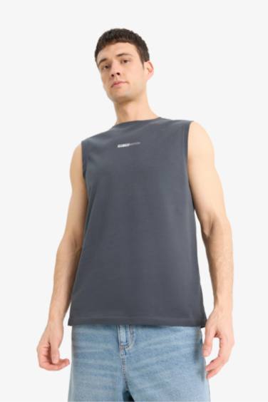 %100 Pamuk Regular Fit Baskılı Bisiklet Yaka Atlet