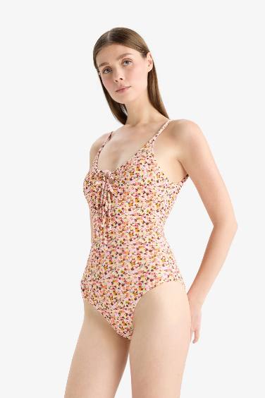 Fall in Love Regular Fit Floral Crepe Strappy Swimsuit