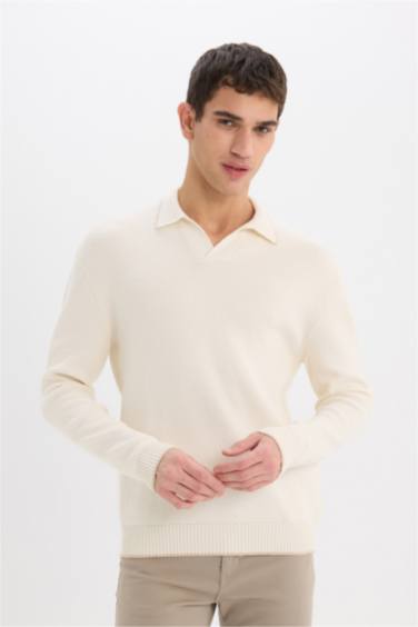 Standard Fit Polo Neck Knitted Pullover