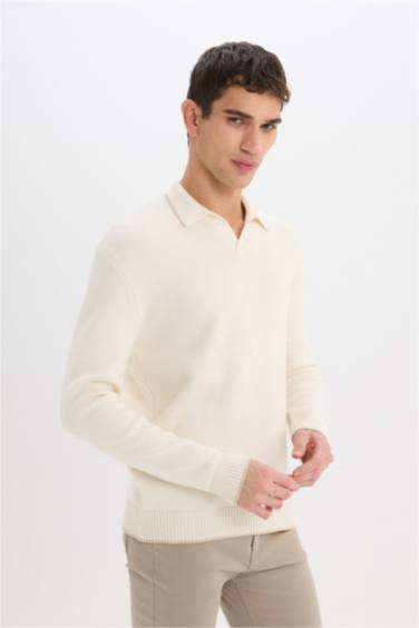 Standard Fit Polo Neck Knitted Pullover