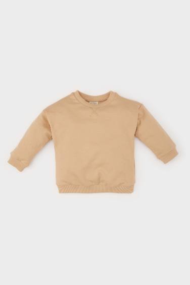 Baby Boy Crew Neck Basic Sweatshirt with Soft Fur Inside