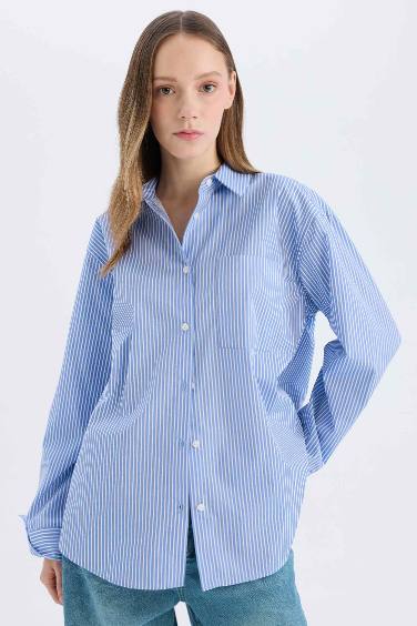 Oversize Fit Shirt Collar Poplin Long Sleeve Shirt