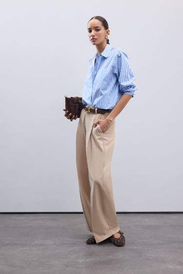 Coool Oversize Geniş Kalıp Çizgili Poplin Uzun Kollu Gömlek