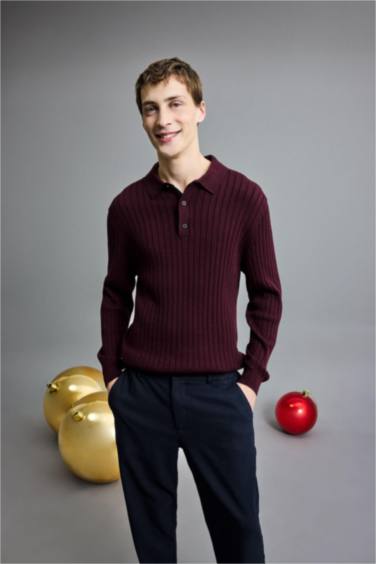 بلوفر تريكو قصة عادية بياقة بولو