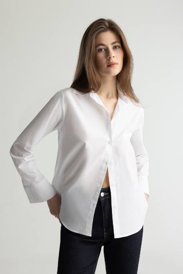 Regular Fit Basic Poplin Long Sleeve White Shirt