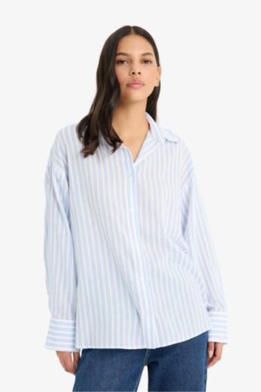 Oversize Fit Shirt Collar Voile Striped Shirt
