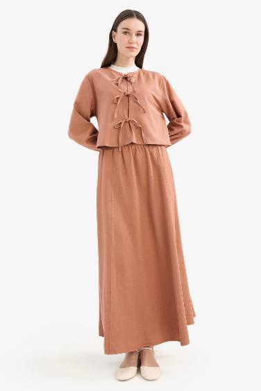 A Line Linen Blend Maxi Skirt