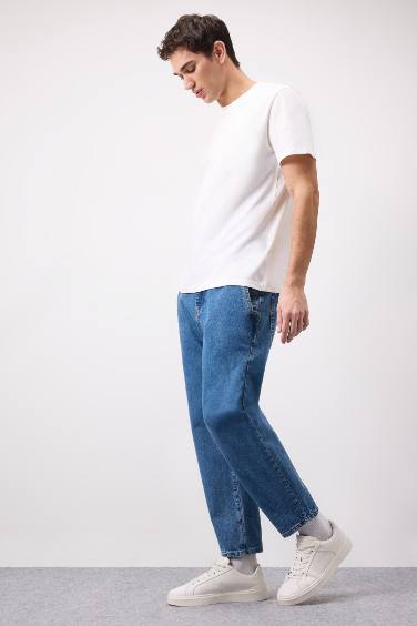 %100 Pamuk Relaxed Slouchy Fit Rahat Kesim Düz Paça Jean Yıkamalı Pantolon