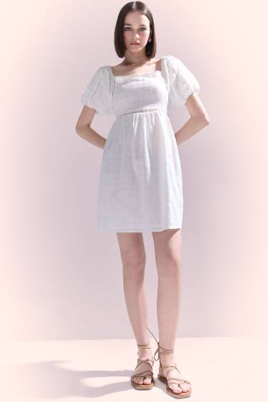 Square Collar Cotton Mini Dress