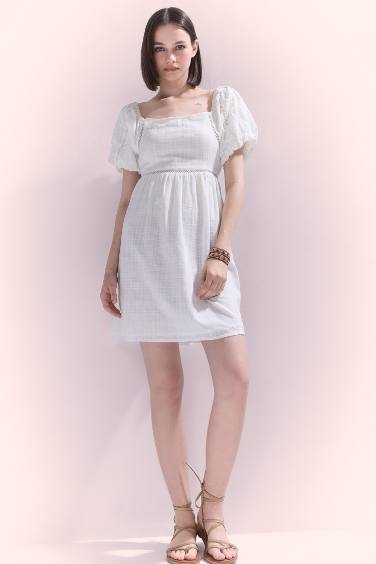 Square Collar Cotton Mini Dress
