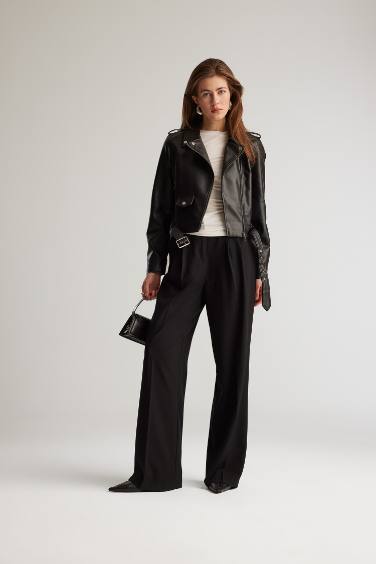 Wide Leg Zippered High Waist Trousers