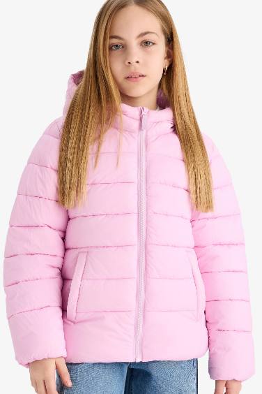 Girl Waterproof Hooded Zippered Puffer Jacket