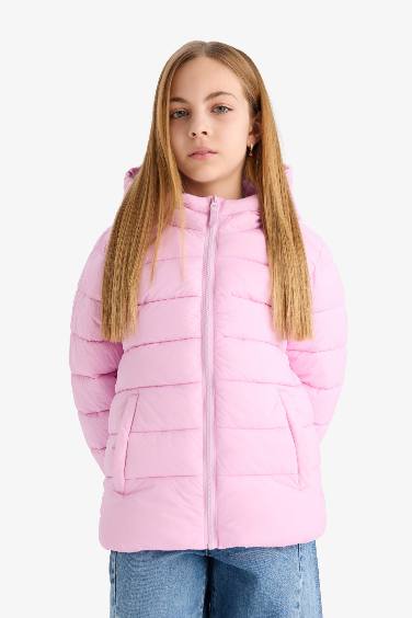 Girl Waterproof Hooded Zippered Puffer Jacket