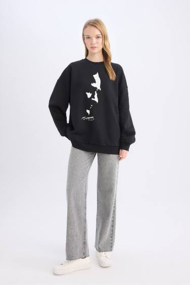 Oversize Geniş Kalıp Bisiklet Yaka Atatürk Baskılı Sweatshirt