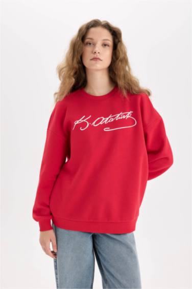 Oversize Geniş Kalıp Atatürk İmzalı Bisiklet Yaka Sweatshirt
