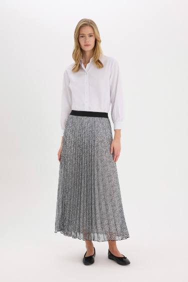 Pleat Printed Chiffon Maxi Skirt