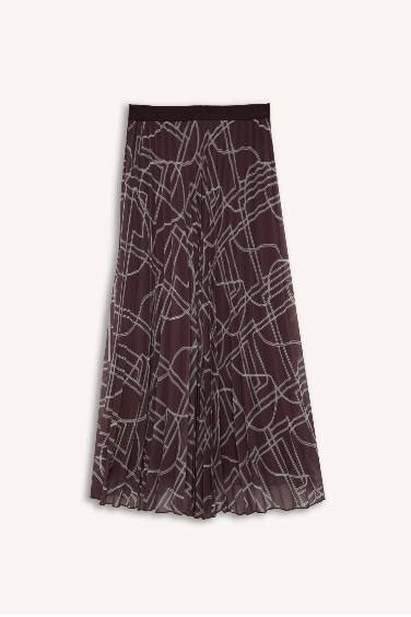 Pleat Printed Chiffon Maxi Skirt