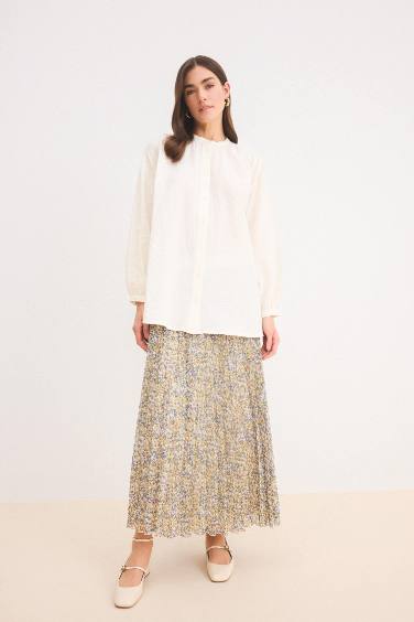 Pleat Printed Chiffon Maxi Skirt