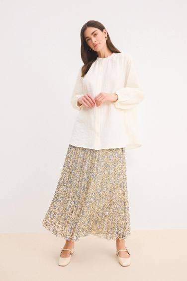 Pleat Printed Chiffon Maxi Skirt