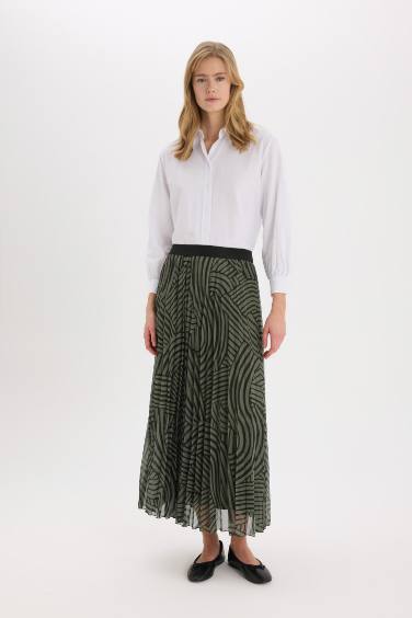 Pleat Printed Chiffon Maxi Skirt