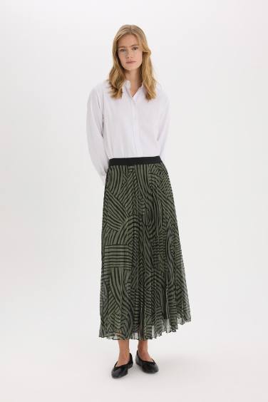 Pleat Printed Chiffon Maxi Skirt
