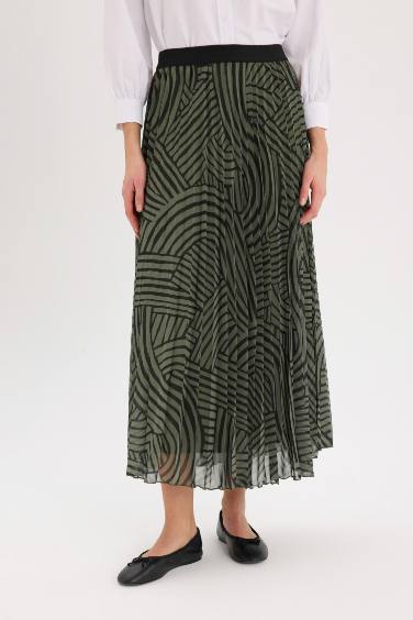 Pleat Printed Chiffon Maxi Skirt