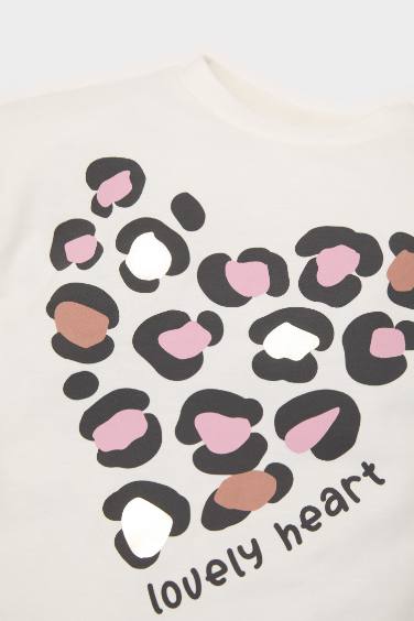 طقم تيشيرت بنات بطبعة جلد نمر بأكمام طويلة و سروال ضيق بخصر مطاطي