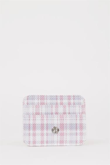 Woman Plaid Faux Leather Business Card Wallet