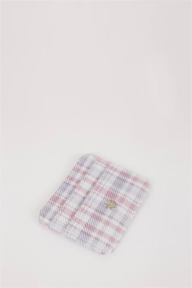 Woman Plaid Faux Leather Business Card Wallet