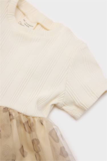 Robe tutu à motif cœurs avec manches courtes pour bébé fille