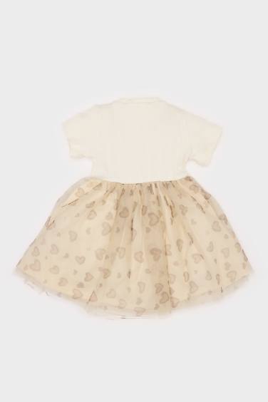 Robe tutu à motif cœurs avec manches courtes pour bébé fille
