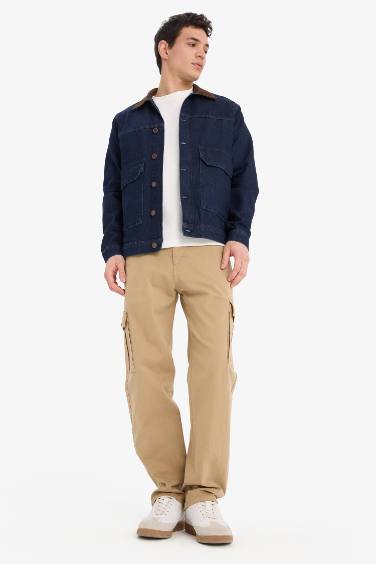 %100 Pamuk Slim Fit Dar Kesim Kontrast Yakalı Mevsimlik Baharlık Denim Ceket