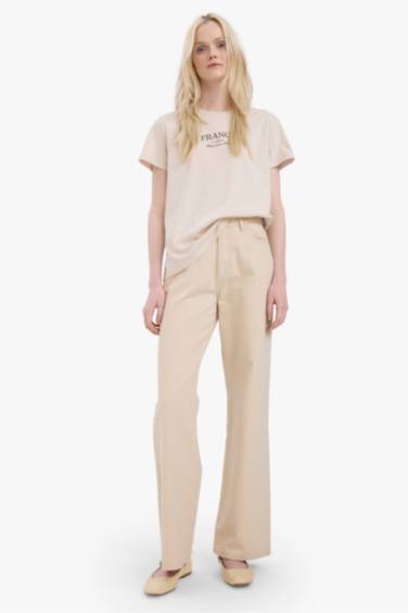 Relax Fit Crew Neck Slogan Printed Cotton Short Sleeve T-Shirt