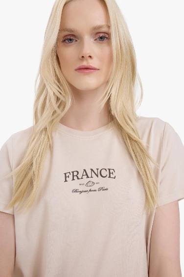 Relax Fit Crew Neck Slogan Printed Cotton Short Sleeve T-Shirt