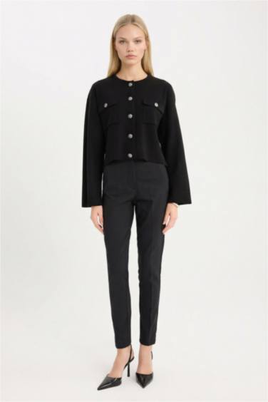 Regular Fit Bisiklet Yaka Düğmeli Triko Hırka