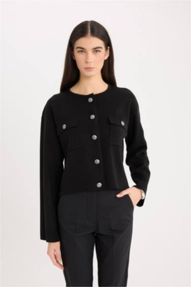 Pull Cardigan en tricot avec boutons et col rond Coupe régulière