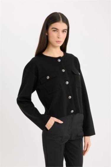 Pull Cardigan en tricot avec boutons et col rond Coupe régulière