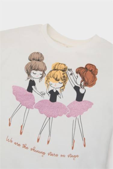 2'li Takım Balerin Baskılı Uzun Kollu Tişört Beli Lastikli Tayt Kız Bebek