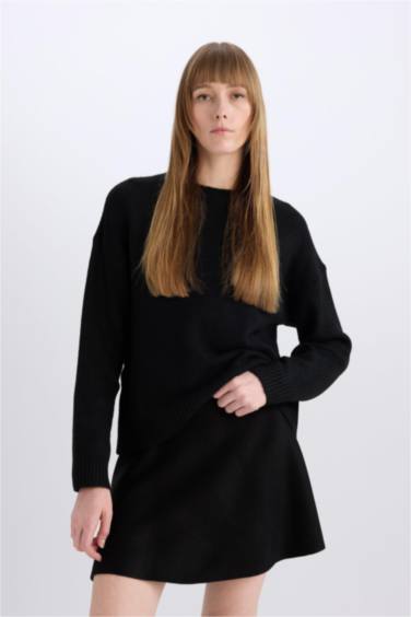 A Form Volanlı Triko Mini Etek