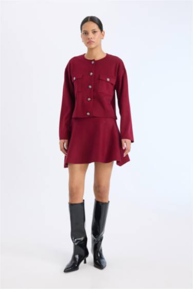 A Form Volanlı Triko Mini Etek